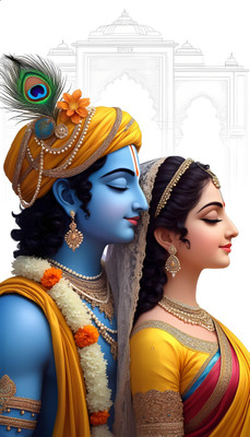 swaroopa 16.5 inch Shri krishna Radha Sticker Self Adhesive Sticker(Pack of 1)