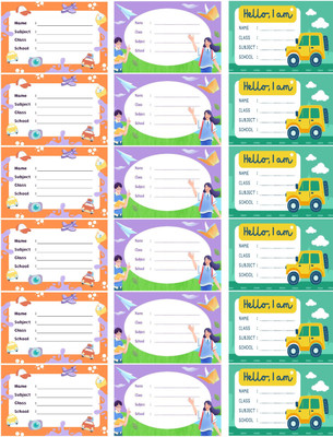 Printlive 6 cm Colorful School Name Labels for Kids Vinyl Sticker Self Adhesive Sticker(Pack of 18)