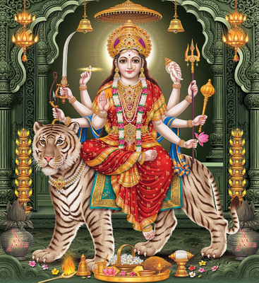 RKDECOR 24 inch Maa Durga Religious Sticker Poster for Home & Office, 18x24 In Self Adhesive Sticker(Pack of 1)