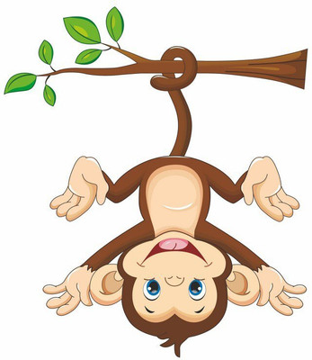 Happy Walls 70 cm Upside Down Naughty Baby Monkey On A Branch Self Adhesive Sticker(Pack of 1)