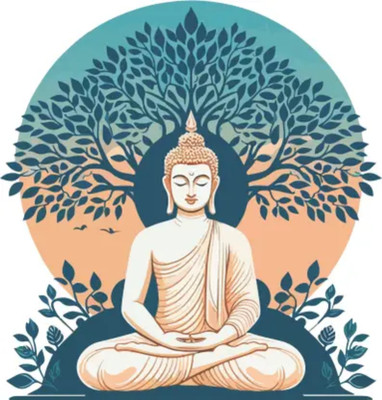 Happy Customise 50 cm Budha ji With tree wall Self Adhesive Sticker(Pack of 1)