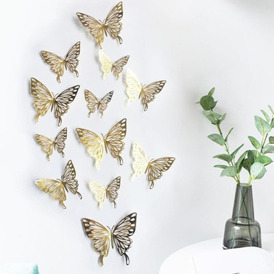 JAAMSO ROYALS 120 cm Gold 3D Butterefly Self Adhesive Home Décor Wall Sticker (Set of 12) Self Adhesive Sticker(Pack of 1)
