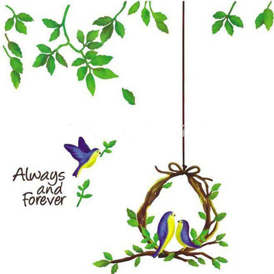 Happy Walls 10 Always & Forever Birds Nest and Leaves Self Adhesive Sticker(Pack of 1)
