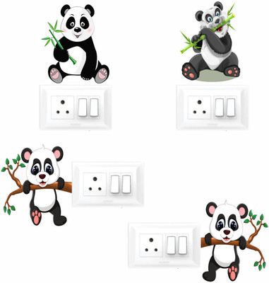 Happy Customise 28 cm Panda Wall Sticker & Switch Board Sticker Set Self Adhesive Sticker(Pack of 4)