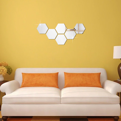 Bnezz 12.1 cm 6HexagonSilver Self Adhesive Sticker(Pack of 6)