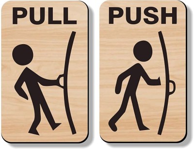 Asmi Collections 13 cm 3D Engraved Wooden Pull and Push Sign Self Adhesive Sticker(Pack of 2)