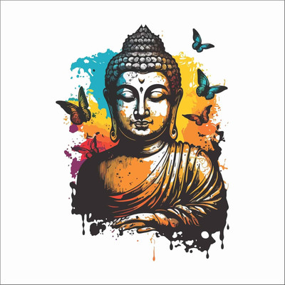 Riditcreation 50 cm Buddha ji and Butterflies Self Adhesive Sticker(Pack of 1)