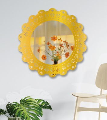 JAAMSO ROYALS 25 cm Small Heart in Gold Round Wall Acrylic Mirror Sticker (25 CM x 25 CM) Self Adhesive Sticker(Pack of 1)