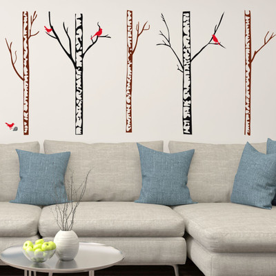 walkart 1 cm trees with birds without leaves Removable Sticker(Pack of 1)