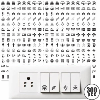 Stikor 1.5 cm Transparent Switch ID Stickers for Switch Boards, 52 Designs, Self Adhesive Sticker(Pack of 300)