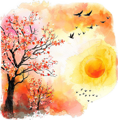 SoFFXia 18 inch Cherry Blossoms Sakura Decorative Wall Sticker for Living Room EDD_WS_16731 Self Adhesive Sticker(Pack of 1)