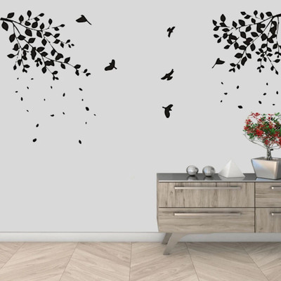 SnappyVinyl 57 cm flying bird tree branch Self Adhesive Sticker(Pack of 1)