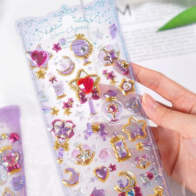 OANGO 1 cm Crystal Stickers 3D for Girls, Crystal Stickers for Kids Random Design Self Adhesive Sticker(Pack of 2)