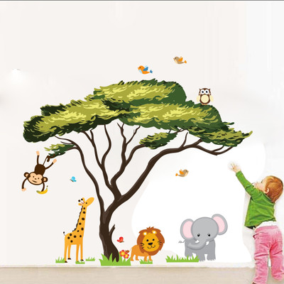 Decor Villa 58 cm Animal With tree Removable Sticker(Pack of 1)