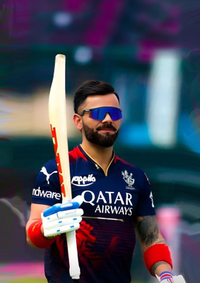 Dumdic 30 cm Virat Kohli With MRF Bat In RCB A4 Strong Self Adhesive Sticker(Pack of 1)