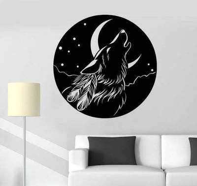 SnappyVinyl 27 cm Abstract Moon Howling Wolf Self Adhesive Sticker(Pack of 1)