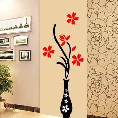RNG GRAPHICS 91 cm PVC Vinyl Flower with Vase Wall Stickers for Bedroom, Living Room,Hall Self Adhesive Sticker(Pack of 1)