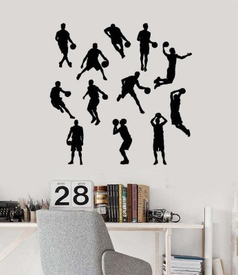 SnappyVinyl 33 cm Basketball Players Silhouette Ball Game Self Adhesive Sticker(Pack of 1)