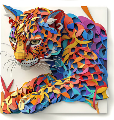 SoFFXia 18 inch Leopard_Cat_Origami 3D Animals Decorative Wall Sticker for Living Room Self Adhesive Sticker(Pack of 1)