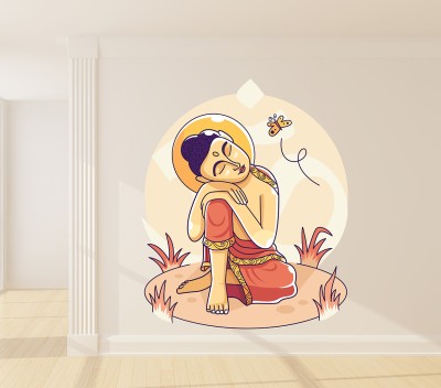 Remer 45 cm Buddha with butterfly wallsticker Self Adhesive Sticker(Pack of 1)