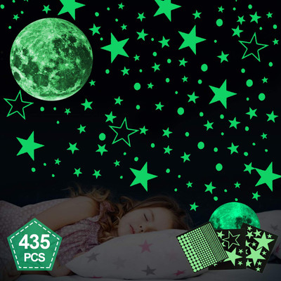 wonderful creation 17.78 cm Radium Star Glow in The Dark Radium Night Wall Stickers (5 Sheet of Stickers) Glow in the Dark Sticker(Pack of 5)