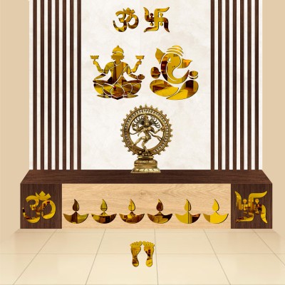 ADITYA CAPITAL STORE 10 inch LaxmiJi Ganpati Ji 2 om 2 swastika Charan & 6 Diya Goldwall Acrylic Wall Sticker Self Adhesive Sticker(Pack of 1)