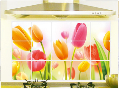 Flipkart SmartBuy 75 cm Pink and yellow Flower Design Oil Proof Kitchen Wall Sticker ( 75 CM x 45 CM ) Self Adhesive Sticker(Pack of 1)