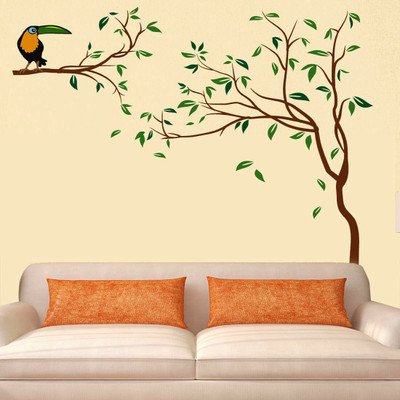 walkart 2.54 cm autumn tree with a bird Removable Sticker(Pack of 1)