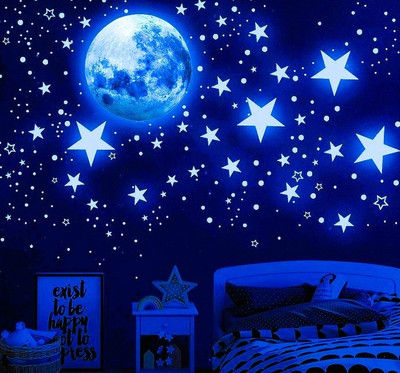 Manvi Craft 30 cm Night Glow Radium Stars wall Stickers for kids room décor Self Adhesive Sticker(Pack of 1)