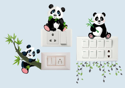 GLOBAL GRAHICHS STUDIO 30 cm Global Graphics studio cute panda with fun switch board Self Adhesive Sticker(Pack of 1)