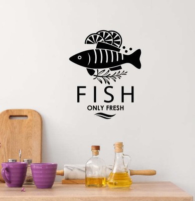 SnappyVinyl 33 cm Fish Only Fresh Fishing Fish Store Self Adhesive Sticker(Pack of 1)