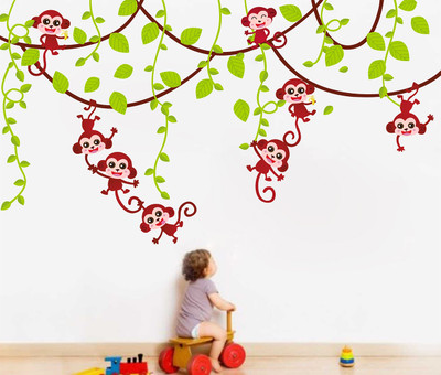 MIIKOR 120 cm Monkeys Hanging | Non-Reusable Stickers Self Adhesive Sticker(Pack of 1)