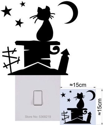 Xskin 15 cm Cat sitting on roof Switch Board, Wall Sticker Easy to Apply and Remove Self Adhesive Sticker(Pack of 1)