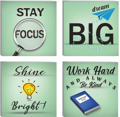 voorkoms 18 inch Motivational Wall Art Set Of 4 Stay Focused, Dream Big, Shine Bright Self Adhesive Sticker(Pack of 4)