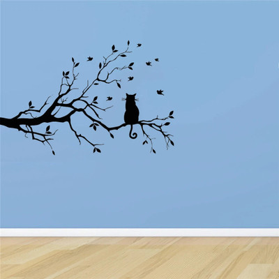 SnappyVinyl 30 cm Cat On Long Tree Branch Self Adhesive Sticker(Pack of 1)