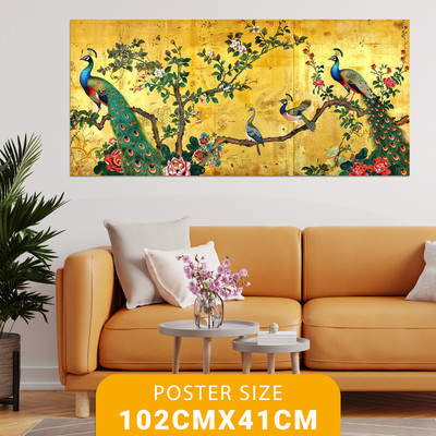 Bnezz 100 cm Wallpaper For Wall Golden Peacock Wall Stickers For Bedroom 3D Wall Posters Self Adhesive Sticker(Pack of 1)