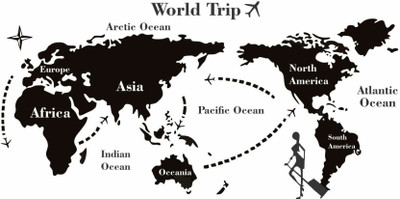 SnappyVinyl 81 cm World Trip Map Wall Self Adhesive Sticker(Pack of 1)