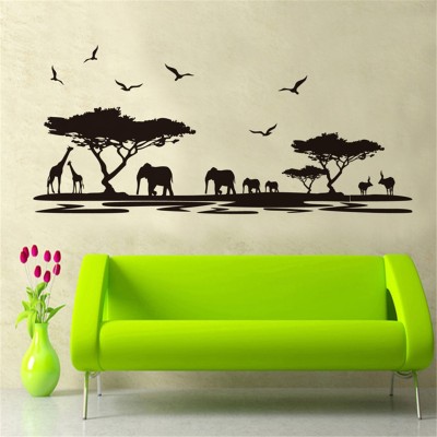 SnappyVinyl 160 cm African Safari Thirsty Animal wall Self Adhesive Sticker(Pack of 1)