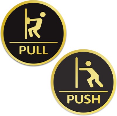 CLICKEDIN 15.24 cm PULL & PUSH Sign Self-Adhesive Black & Gold Set Of 1 | High-Quality Sign Self Adhesive Sticker(Pack of 2)