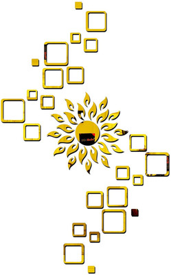 Chote Mote Seller 45 cm Sun with 4 set Square Golden mirror sticker for wall Acrylic Sticker Self Adhesive Sticker(Pack of 49)