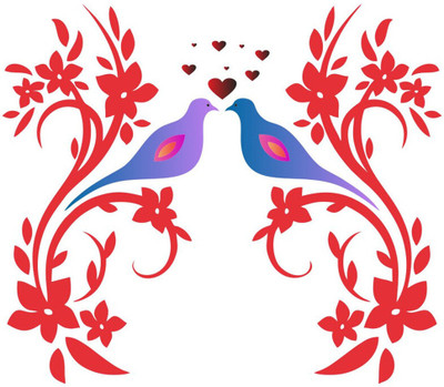 Vijaya enterprises 53 cm Coloured two Birds With red hearts wall sticker For Home size (61x53 cm ) Self Adhesive Sticker(Pack of 1)