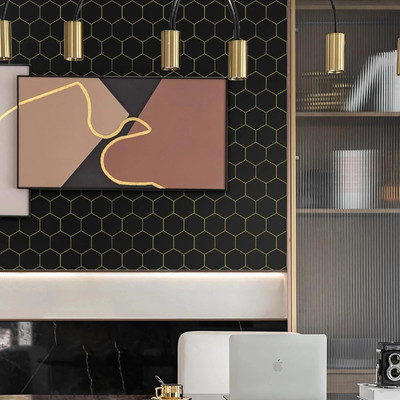 FOKRIM 300 cm black hexagone 45x300 Self Adhesive Sticker(Pack of 1)