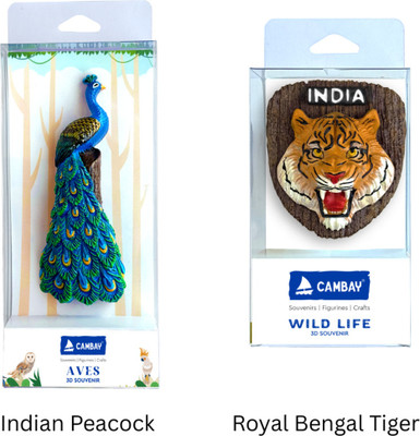Cambay 15.5 cm The Magestic Indian Peacock & Royal Bengal Tiger Themed Decor Combo Removable Sticker(Pack of 2)