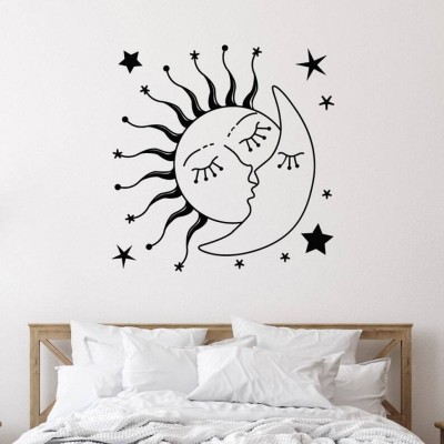 Xskin 27 cm Sun Kissing Moon Stars Romantic Wall Sticker PVC Vinyl Self Adhesive Sticker(Pack of 1)