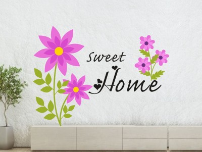 Design Decor 90 cm Sweet Home Quote with Flowers Wall Sticker Self Adhesive Sticker(Pack of 1)