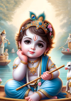 Dumdic 30 cm Cute Krishna A4 Strong Self Adhesive Sticker(Pack of 1)