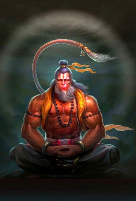 ShubhFly 47 cm Jai Veer Hanuman Ji Bajrangbali Bhagwan Anjanisut Wall Poster for Home Decor Self Adhesive Sticker(Pack of 1)