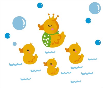 DreamKraft 61 cm PVC Vinyl Queen Duck With Three Kids on Water WallSticker For Kids Room(61X50CM) Self Adhesive Sticker(Pack of 1)