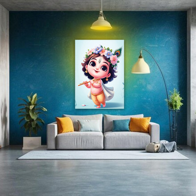 COLOURED WINGS 60 cm Baby Krishna Designs of Wall Stickers for Living Room, Hall and Home Decoration Self Adhesive Sticker(Pack of 1)