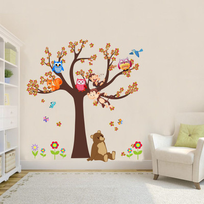 Archi Graphics Studio 94 cm Cartoon Tree & Animals Kids Room Wall Sticker / Wallpaper Self Adhesive Sticker(Pack of 1)